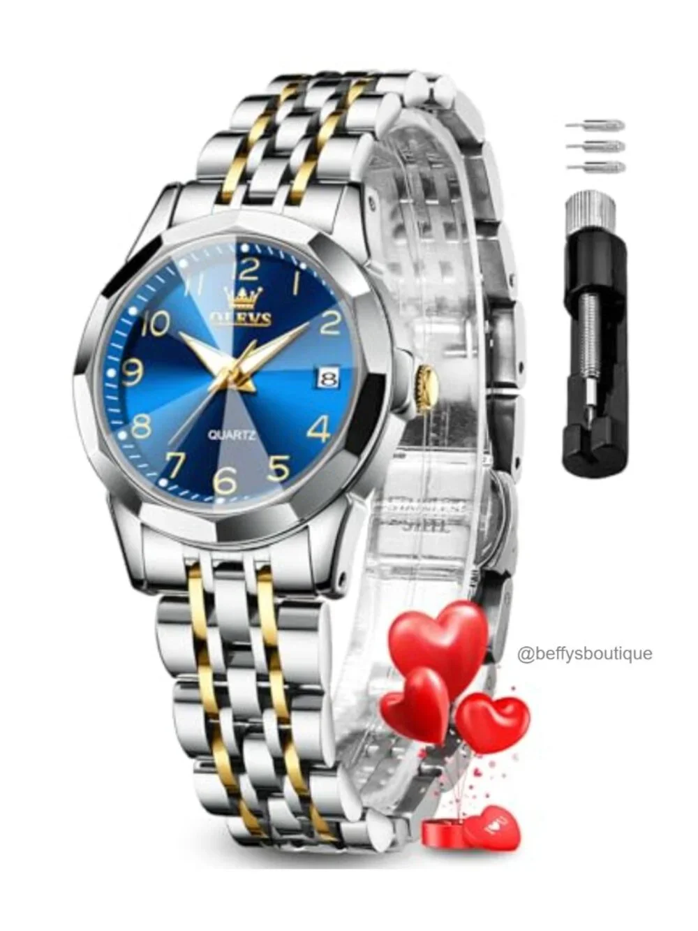 Women's Crystal Quartz Stainless Steel Dress Watch with Luminous Dial